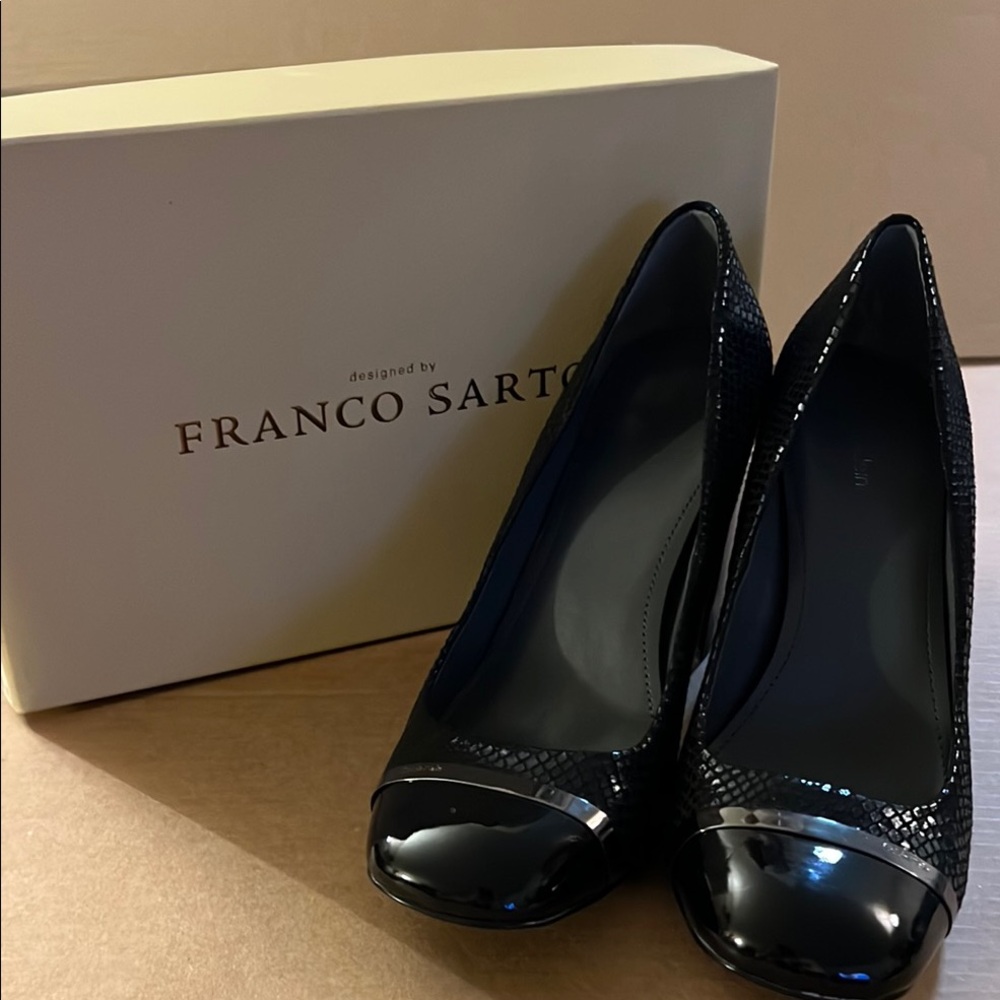 Franco Sarto Black Heels with Glossy Toe Cap